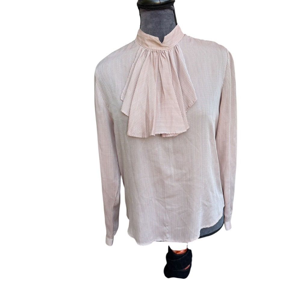 Paul Stanley Vintage Ruffle Blouse Mock Neck Long Sleeve Striped Top Size 8